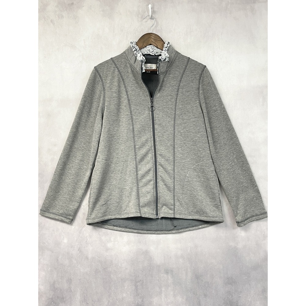Cuddl Duds Women Full Zip Fleece Jacket Size M Gray Sherpa Trim Cozy Layering